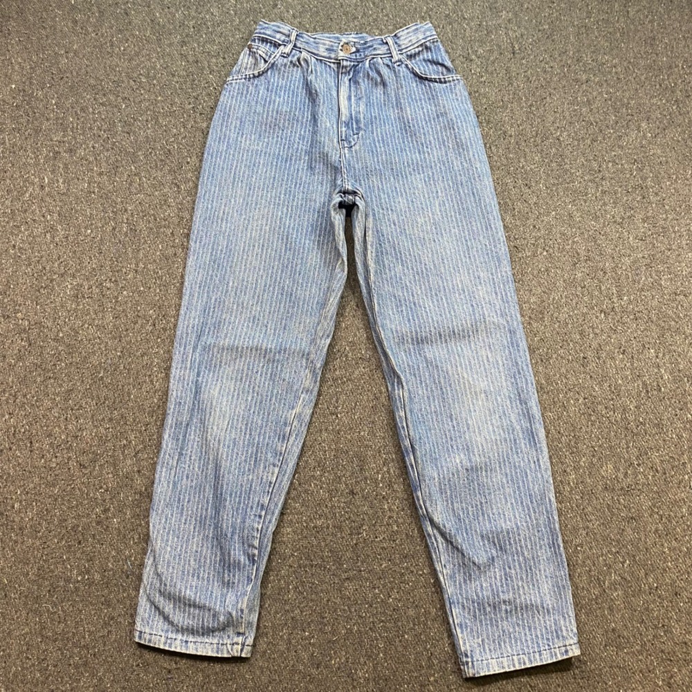 Cap Ferrat Pinstripe Jeans Sz 26 Womens Blue 90s Skater High Rise Tapered Denim